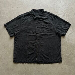 Tommy Bahama Button Up Shirt Size 2XB Black 100% Silk Floral Camp Loop Collar